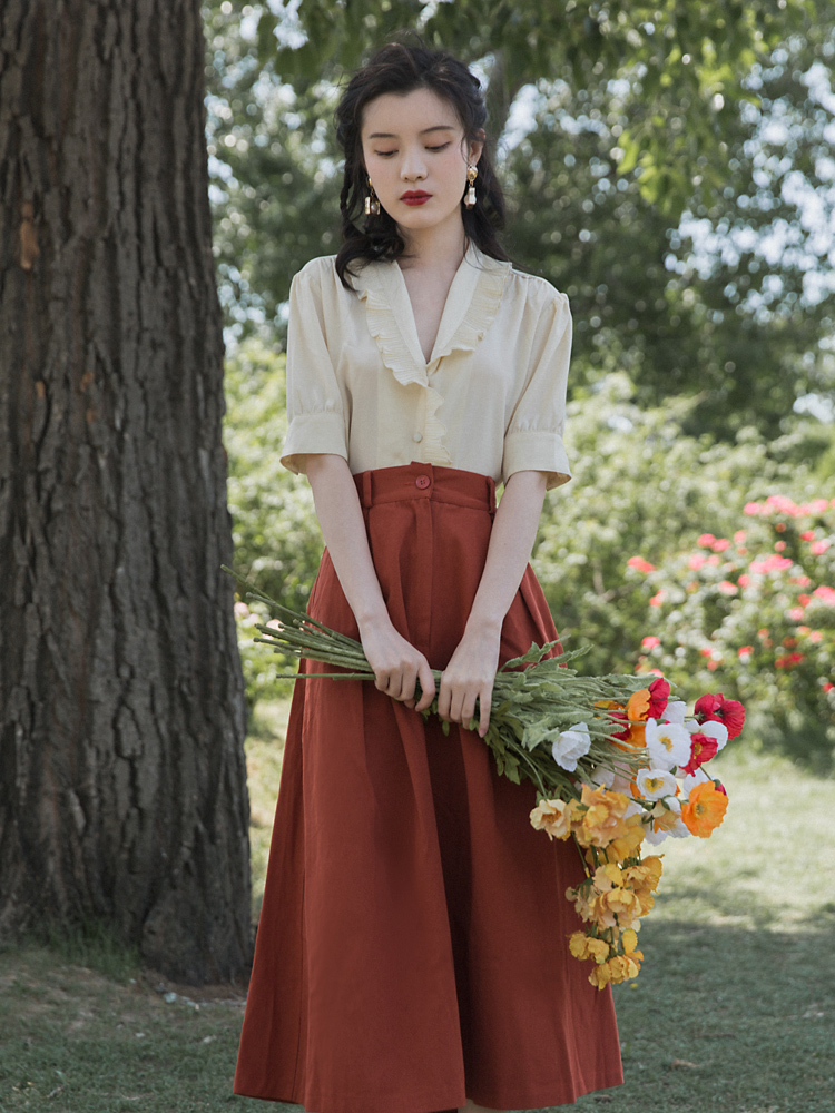 Light Mature Hong Kong Style Suit Women'S Retro Two-Piece Summer Shirt Design