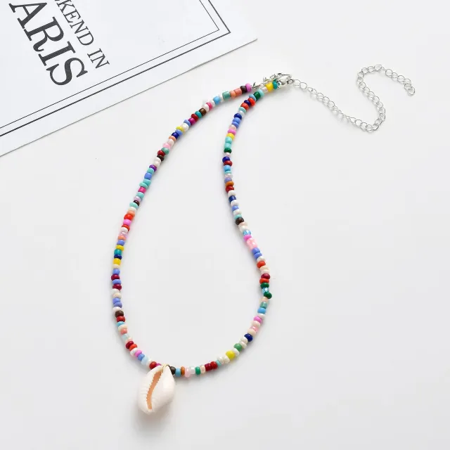 Colorful Rice Beads Shell Clavicle Chain Bohemia Short Necklace Ethnic Style Conch Necklace Light Color Beads - Shop at LoveMi