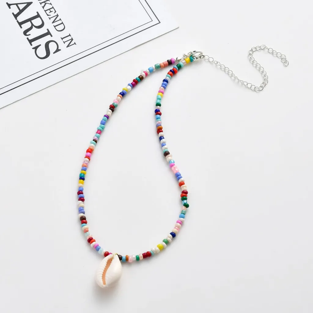 Colourful Rice Beads Shell Clavicle Chain Bohemia Short Necklace Ethnic Style Conch Necklace - Light Colour Beads
