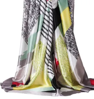 Printed Lady'S Scarf With Silk Satin Line And Colour Block Grey - Shop at LoveMi