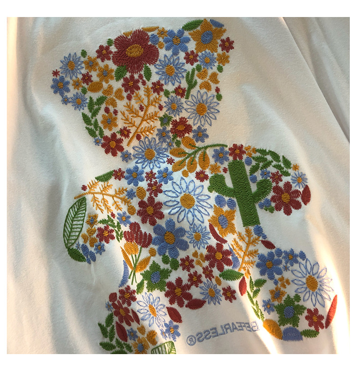 Embroidery Short Sleeve Girls Cute Bear