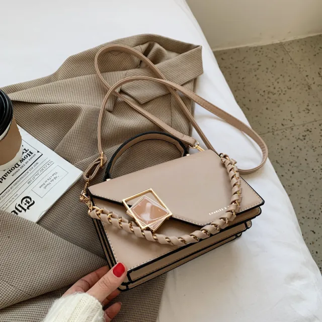Korean Version Of The Popular Lock Small Square Bag Khaki - Shop at LoveMi