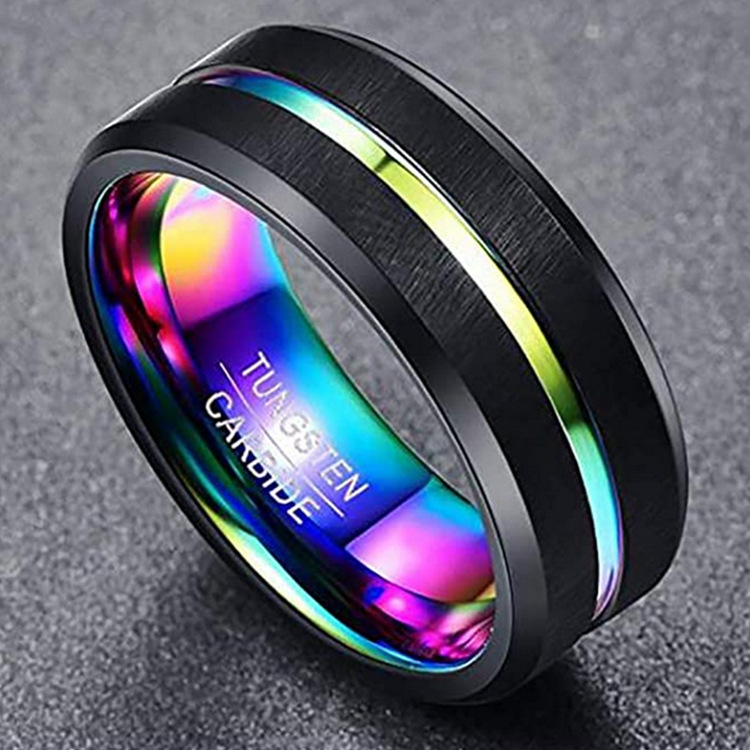 Two-Tone Men'S Jewelry 8Mm Wide Slotted Blue And Black Tungsten Steel Ring Jewelry — foto 9