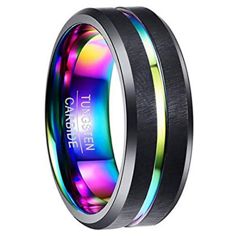 Two-Tone Men'S Jewelry 8Mm Wide Slotted Blue And Black Tungsten Steel Ring Jewelry — foto 4