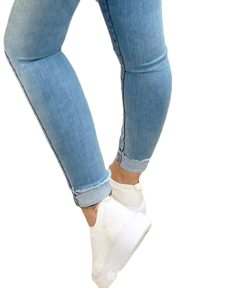 Women'S Hip-Lifting Slim High-Waist Denim Trousers
