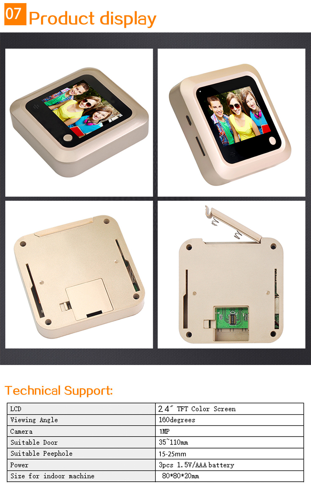 Hidden Smart Electronic Peephole Wired Anti-Theft Door Mirror Video Doorbell