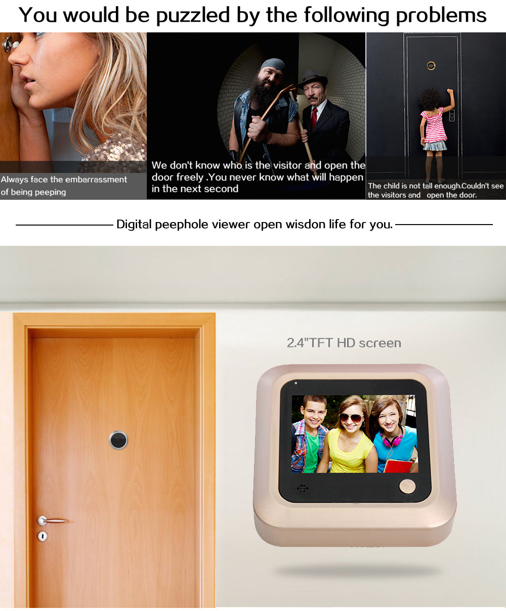 Hidden Smart Electronic Peephole Wired Anti-Theft Door Mirror Video Doorbell — foto 3