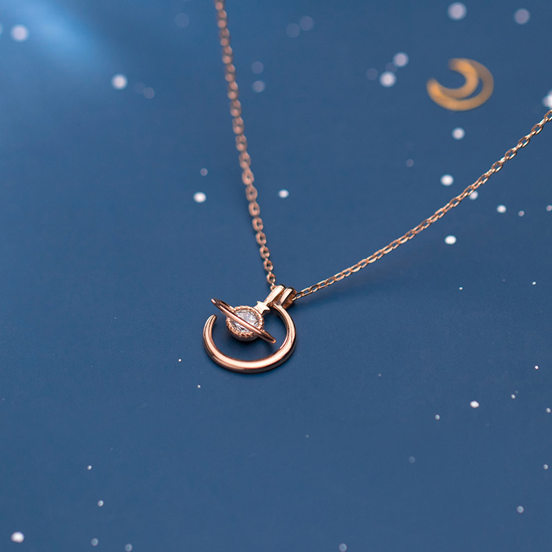 Single Diamond Planet Design Crescent Clavicle Chain