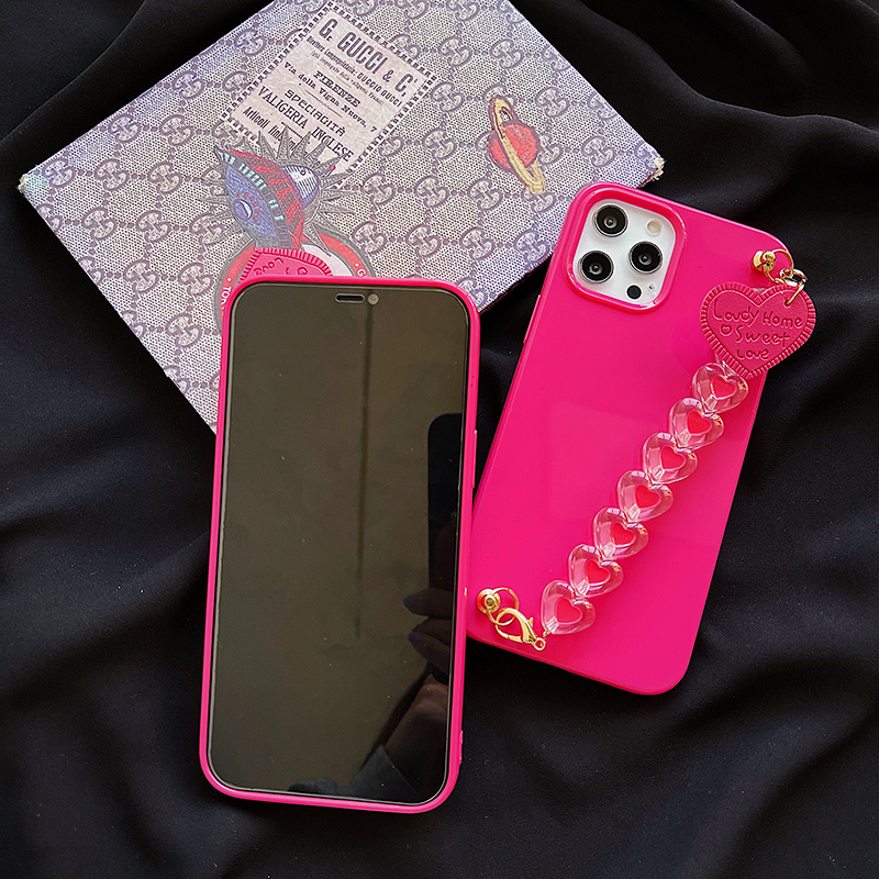 Hot Girl Rose Red Love Heart Wrist Chain Phone Case