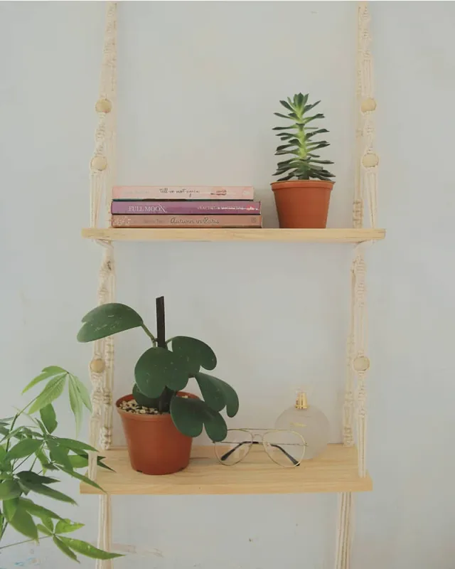 Bohemian Hand Woven Wall Storage Double Shelf Living Room B & B Hotel Room Decorations - Shop at LoveMi