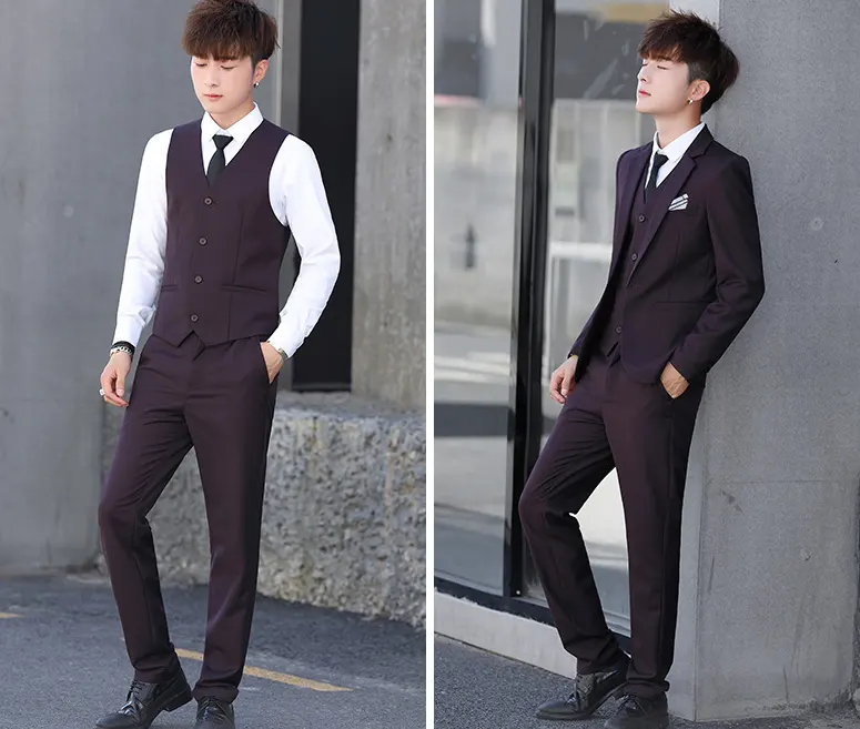 Men'S Three-Piece Korean Style Self-Cultivation Groomsmen Suits