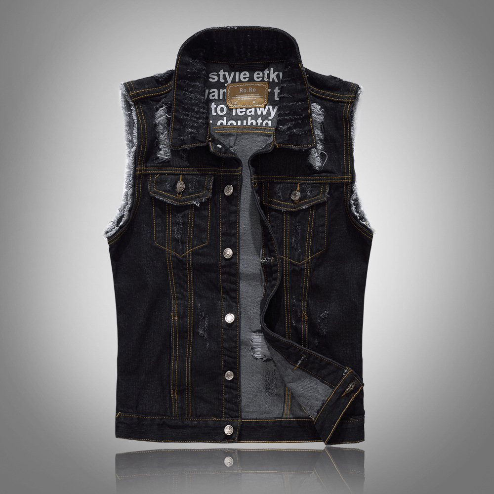 Title 1, Slim Fit Black Denim Vest Men Sleeveless