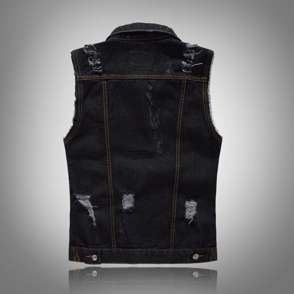 Title 2, Slim Fit Black Denim Vest Men Sleeveless