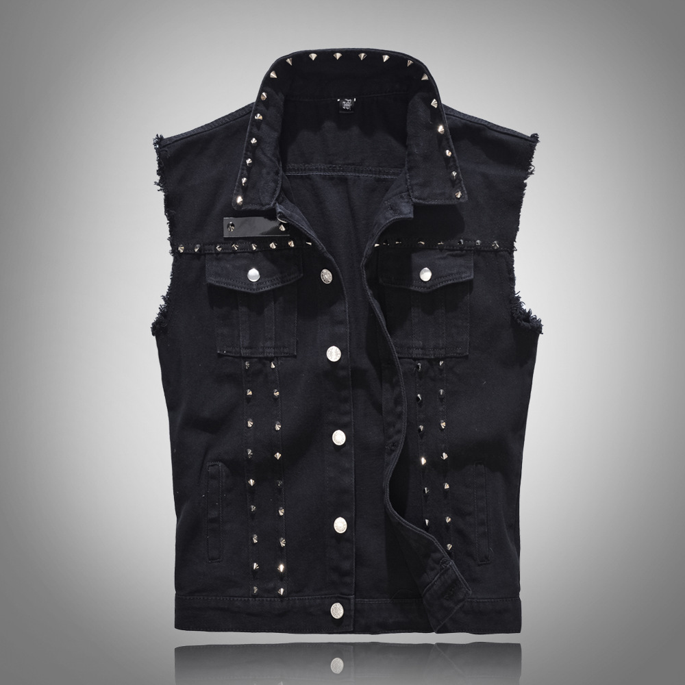 Title 3, Slim Fit Black Denim Vest Men Sleeveless