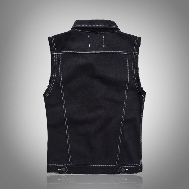 Title 14, Slim Fit Black Denim Vest Men Sleeveless