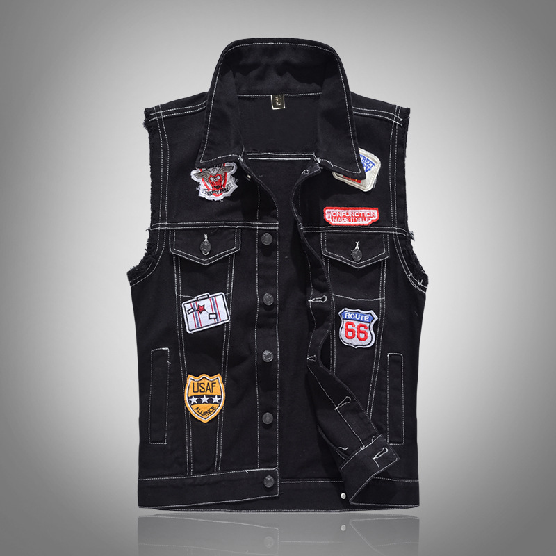 Title 15, Slim Fit Black Denim Vest Men Sleeveless