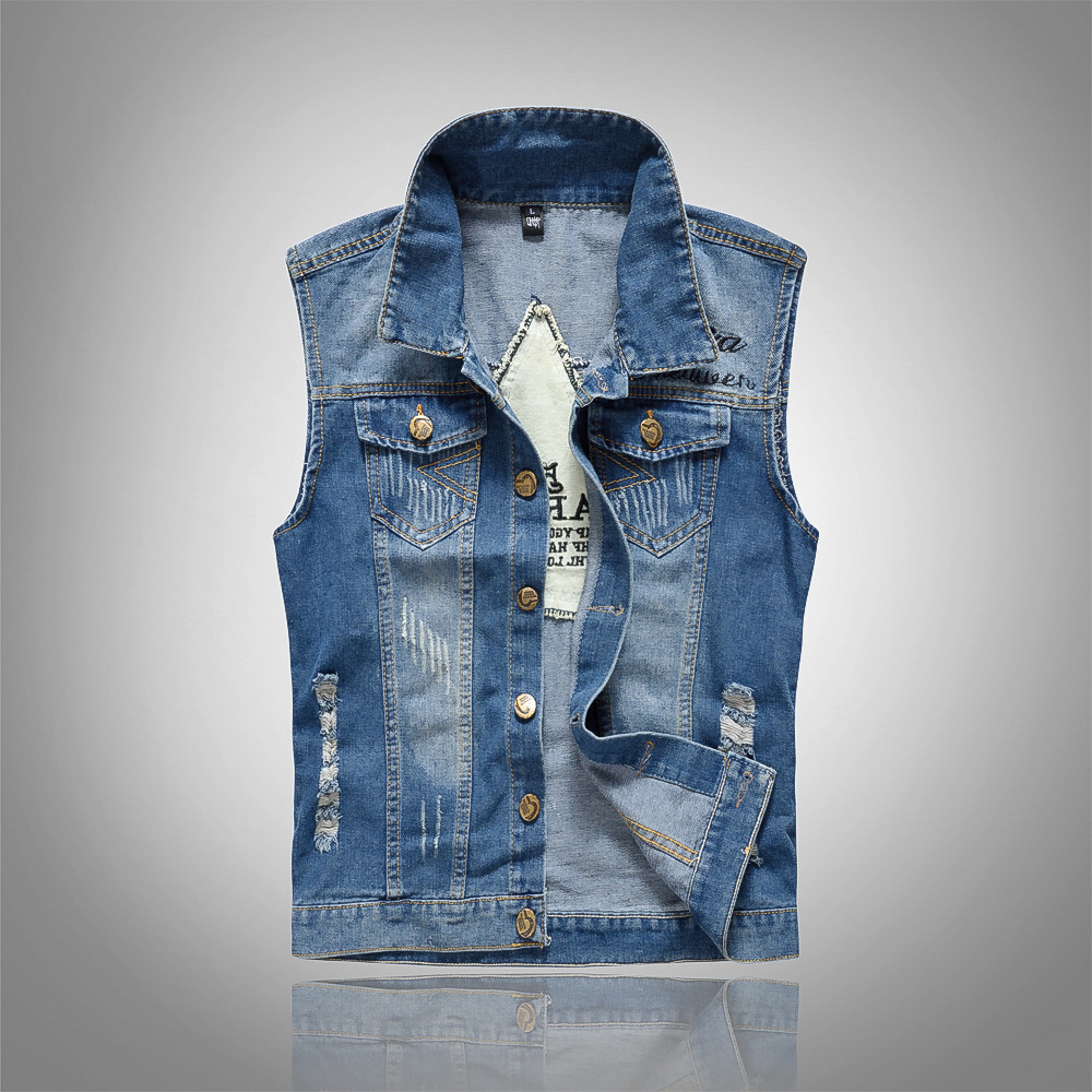 Title 29, Slim Fit Black Denim Vest Men Sleeveless