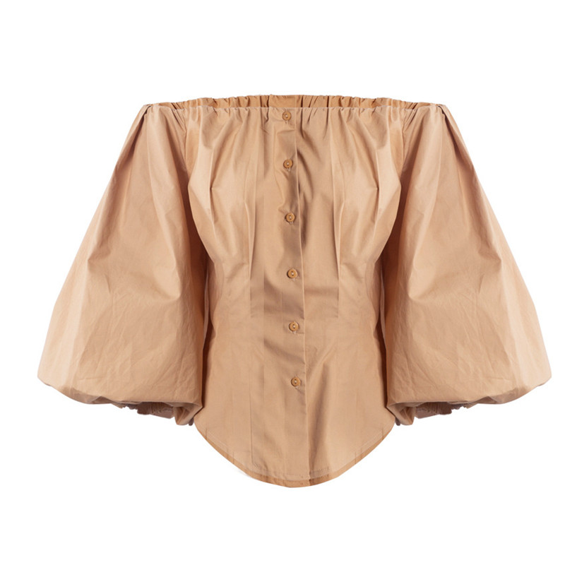 Long Sleeve Puff Lantern Sleeve Falling Shoulder European and American Women's Shirt