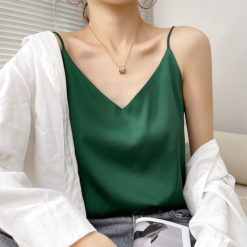 Title 6, V-Neck White Acetate Silk Satin Sexy Bottoming ...