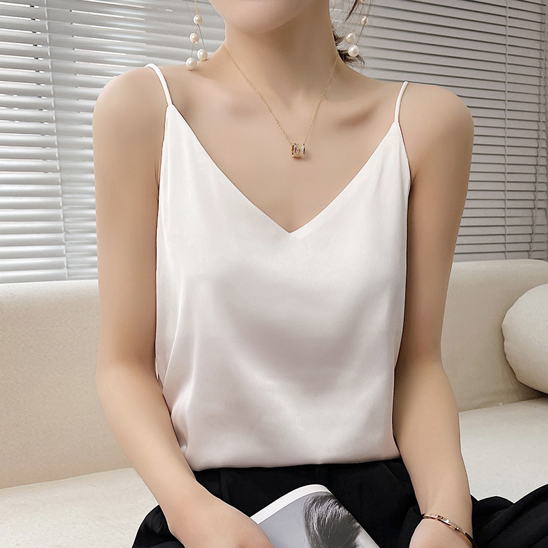 Title 7, V-Neck White Acetate Silk Satin Sexy Bottoming ...