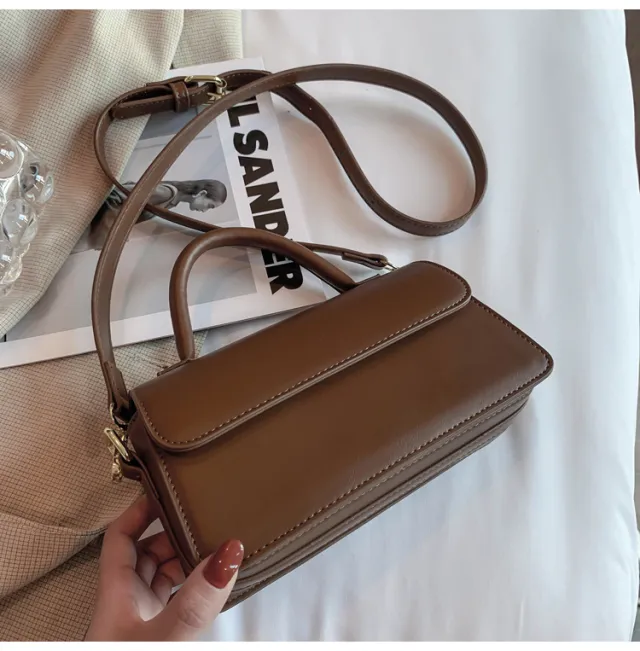 Pure Color Fashion Retro Small Square Bag Coffee - Shop at LoveMi