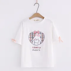 Sweet Short Sleeve Loose T-Shirt Japanese Female Cartoon T-Shirt - White - View 1