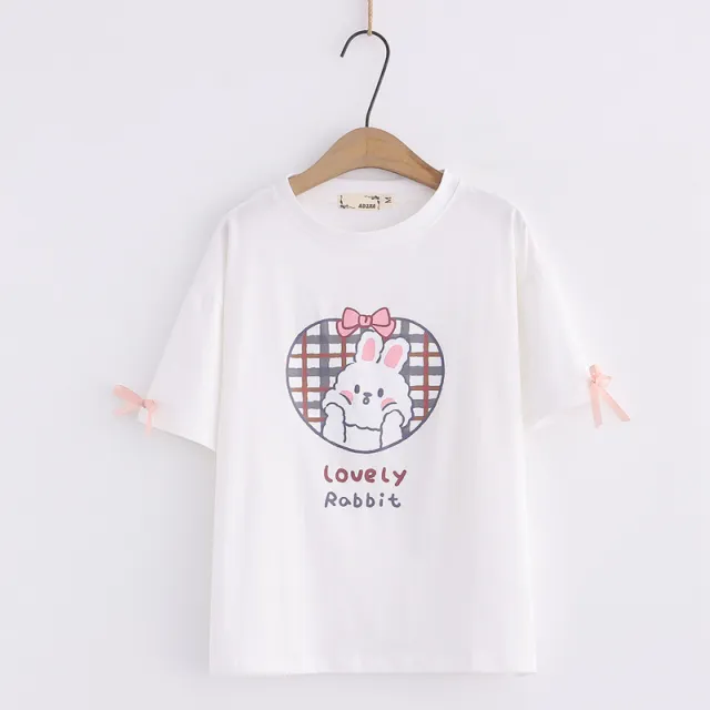 Sweet Short Sleeve Loose T Shirt Japanese Female Cartoon T Shirt White - Shop at LoveMi