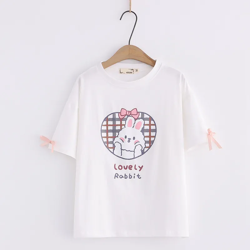 Sweet Short Sleeve Loose T-Shirt Japanese Female Cartoon T-Shirt - White