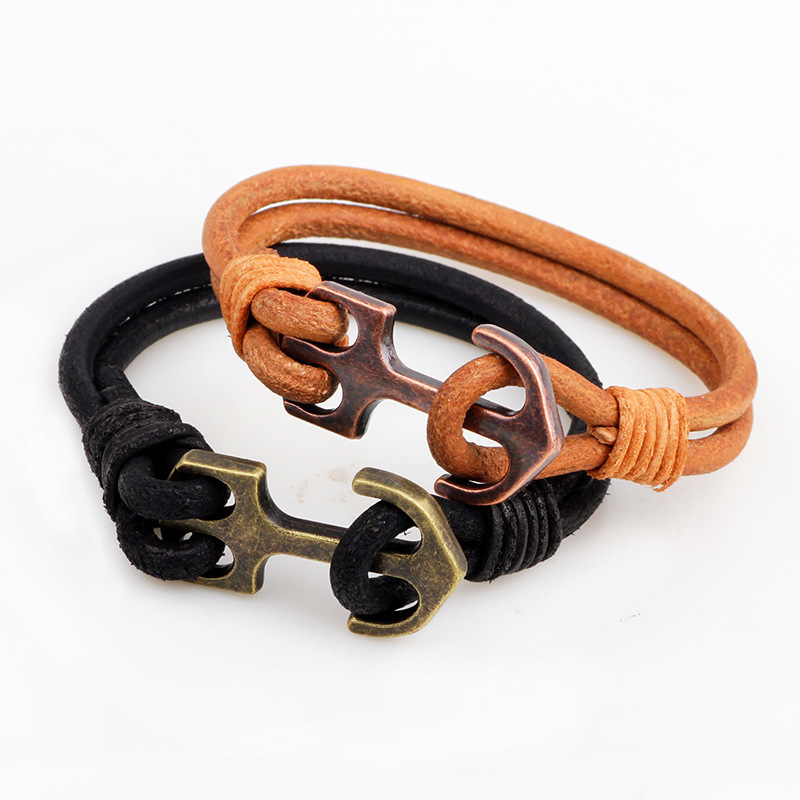 Europe And The United States Simple Bracelet Accessories Leather Leather Rope Alloy Anchor Winding Bracelet Accessories Wholesale Manufacturers Direct Sales