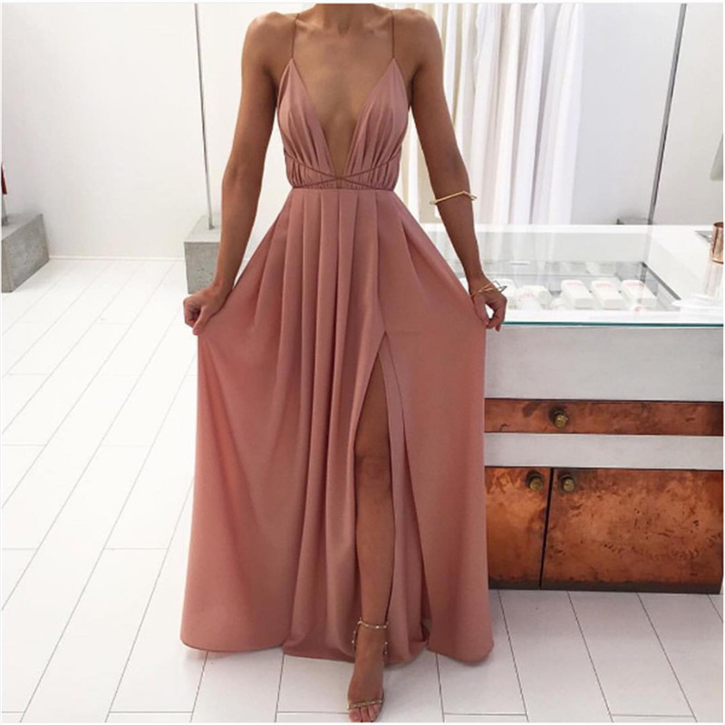 Bigsweety Sexy Maxi Jurk Vrouwen Mouwloze Backless Boho Lange Jurk Bruidsmeisje Formele Summer Party Bandage Slit Jurk Vestidos