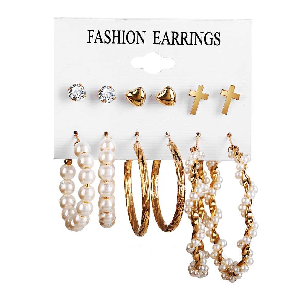 European And American Cross-Border New Tassel Earring Set Six-Piece Set