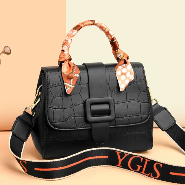 New Retro Handbag Wide Shoulder Belt Stone Fashion One Shoulder Messenger Bag Black - Shop at LoveMi
