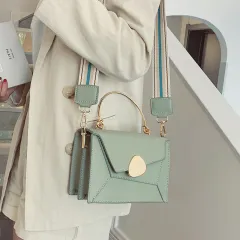 Contrast Colour Leather Crossbody Bags - Green - View 1