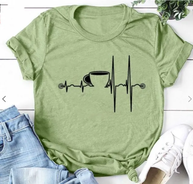 T Shirt Ladies Cup Print Short Sleeve Green - Shop at LoveMi