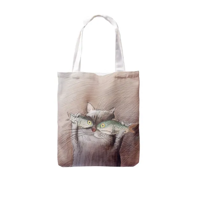 Creative Cute Cat Print Tote Canvas Bag Custom Logo One shoulder Shopping Canvas Bag - Shop at LoveMi