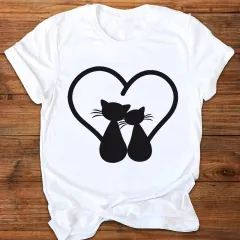 Cartoon Cute Fox Watermark Print Ladies T-Shirt Top - P - View 1