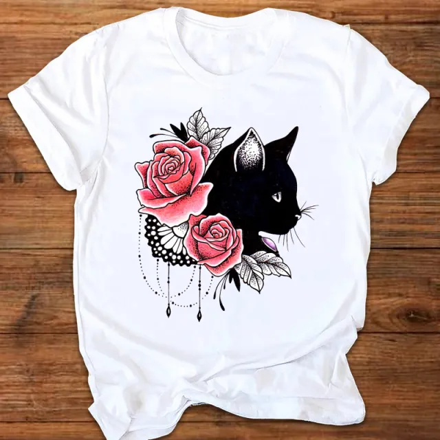 Cartoon Cute Fox Watermark Print Ladies T Shirt Top N - Shop at LoveMi