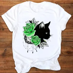 Cartoon Cute Fox Watermark Print Ladies T-Shirt Top - O - View 1