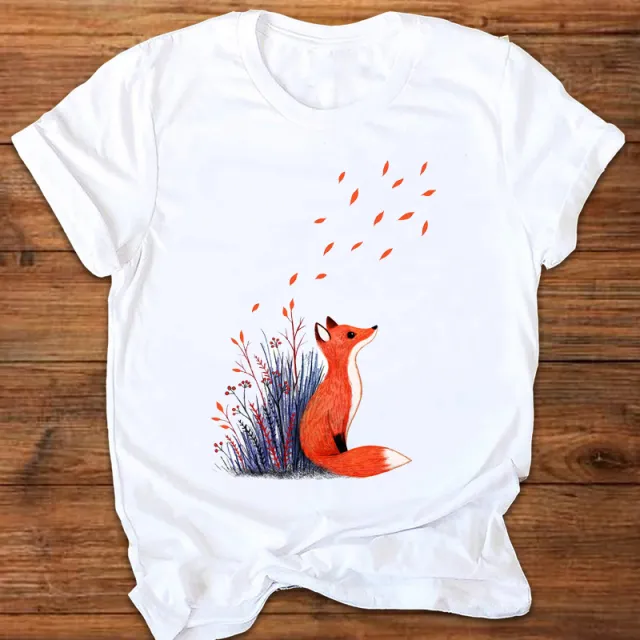Cartoon Cute Fox Watermark Print Ladies T Shirt Top I - Shop at LoveMi