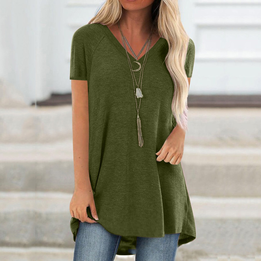 Title 7, Spring And Summer New Solid Color V-Neck Loose ...