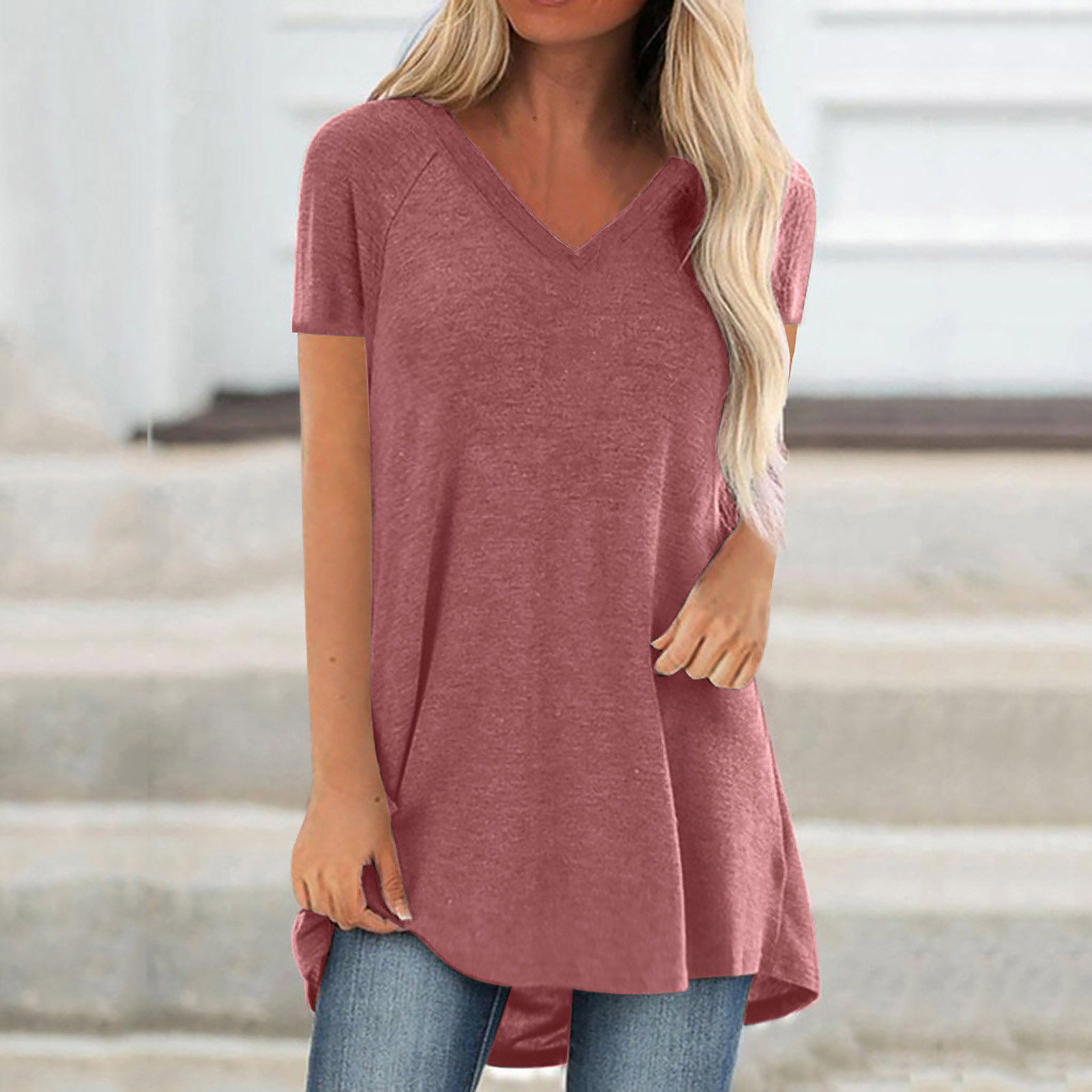 Title 8, Spring And Summer New Solid Color V-Neck Loose ...