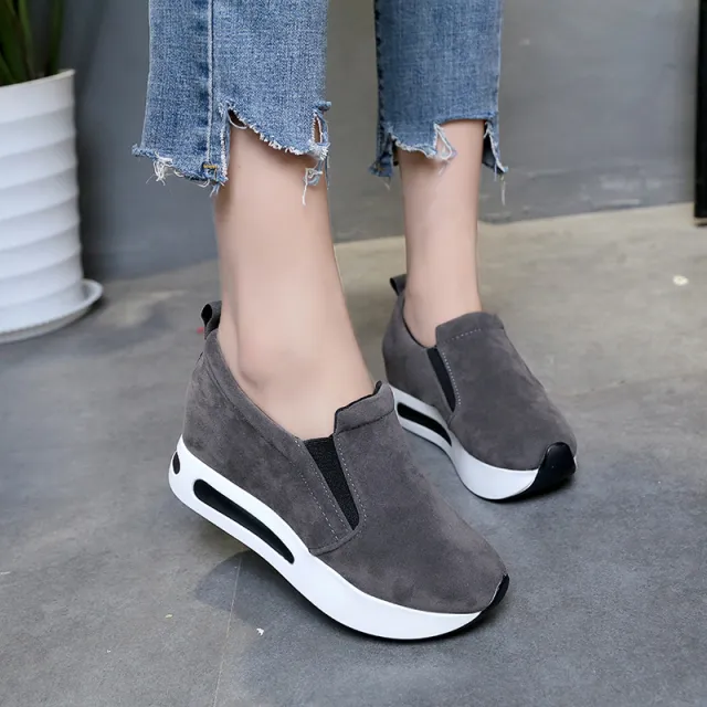Korean Version Of The Sponge Cake Wedges With Thick Soled Inner Heightening Women'S Single Shoes All Match Comfortable Loafers Grey - Shop at LoveMi