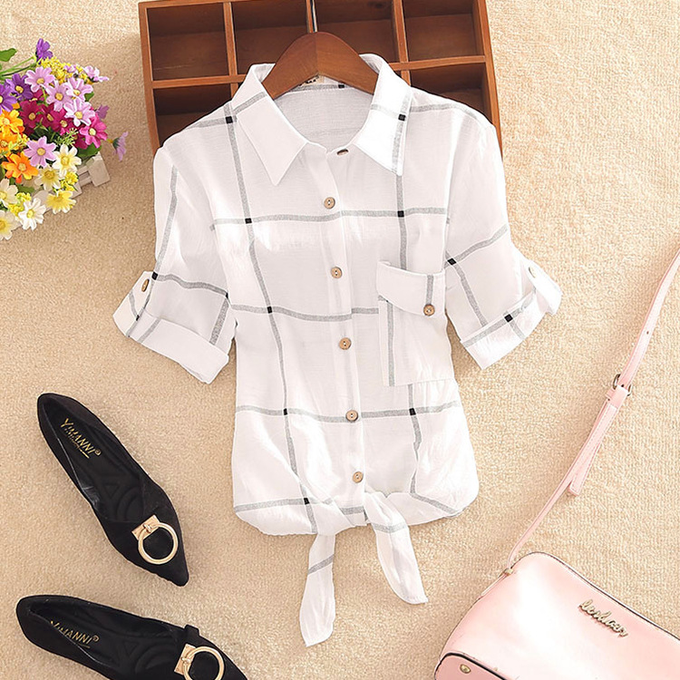 Plaid Shirt Female Wild Korean Loose Bf Style Short-Sleeved Shirt For Students