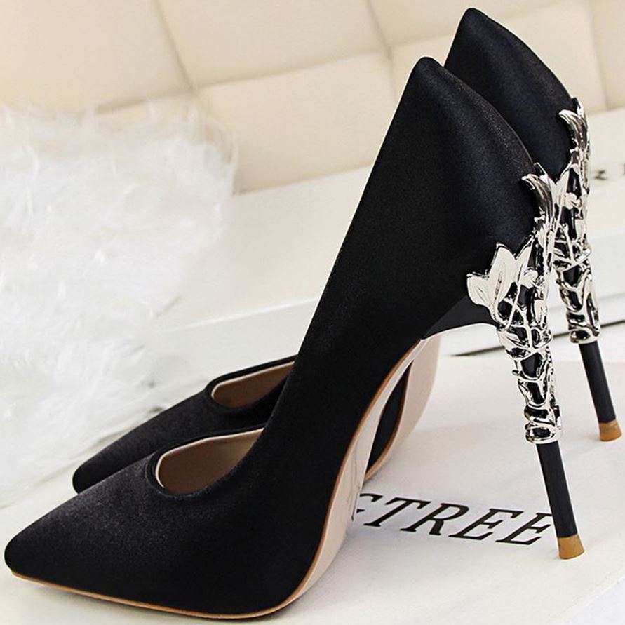 Female host bridesmaid stiletto pointed wedding shoes Black - Shop at LoveMi