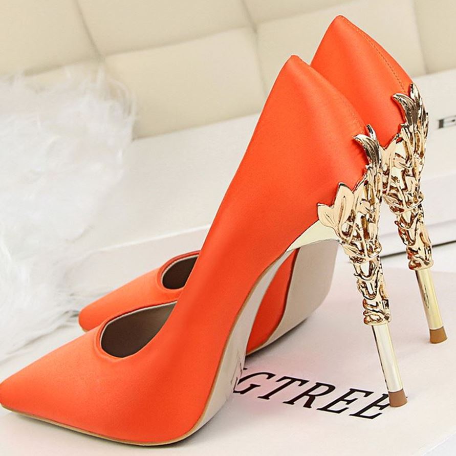 Female host bridesmaid stiletto pointed wedding shoes Orange - Shop at LoveMi