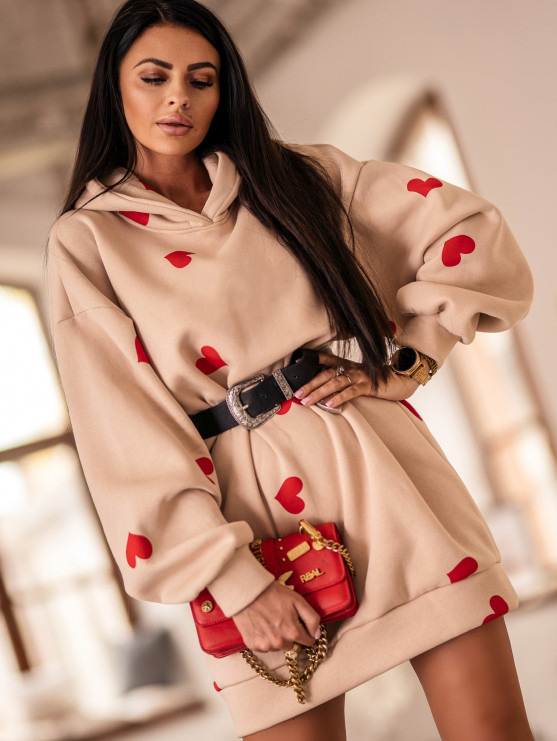 Autumn And Winter Long Loose Heart-Shaped Printed Sweatshirt Sweatshirt Women