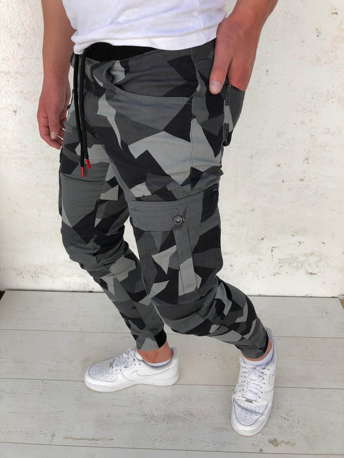 Check Camouflage Sweatpants Men'S Slim Trend Fashion Casual Pants With Feet