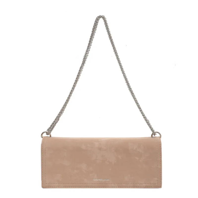 Women'S Chain Shoulder Messenger Leather Velvet Bag - Khaki