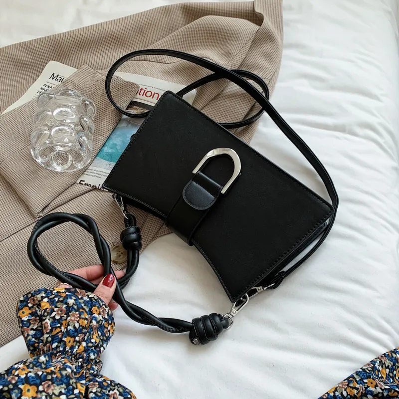 Braided rope messenger small square bag - Black