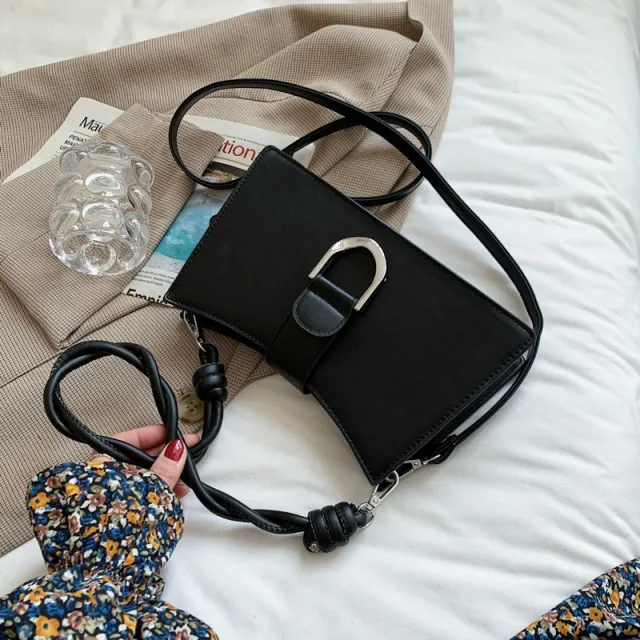 Braided rope messenger small square bag Black - Shop at LoveMi